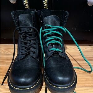 Dr. Martens Black Leather Boots with Green and Black Laces